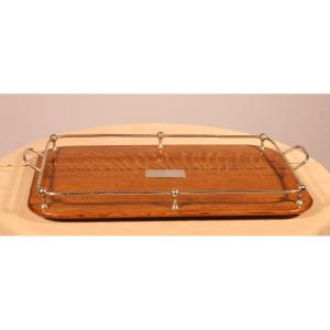 19th Century Silver-plated Metal And Oak Tray