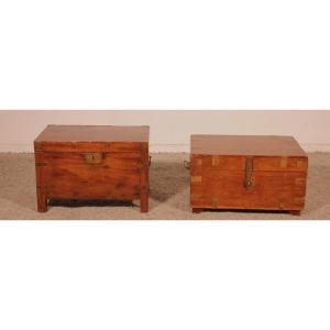 A Near A Pair Of 19th Century Campaign Or Marine Chests