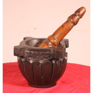 Black Marble Mortar Graved Gp 18th Century