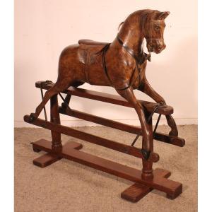 Polychrome Wooden Rocking Horse - 19th Century