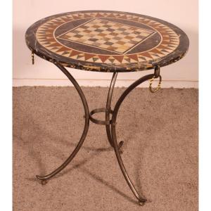 Pedestal Table With A Pietra Dura Top And Game Board - 18th Century