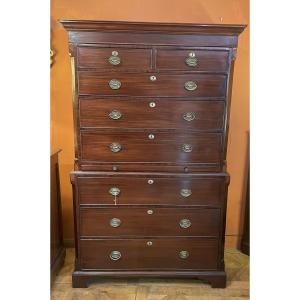 Tallboy, Also Known As Chest-on-chest, In Mahogany - 18th Century