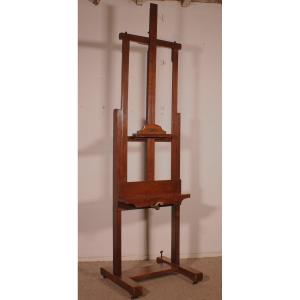 Painter's Easel In Oak And Walnut XIXth Century With Worm Screw