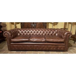 Brown Leather 3-seater Chesterfield Sofa Made In England