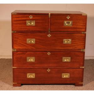 Blond Mahogany Military Or Campaign Chest Of Drawers From The 19th Century