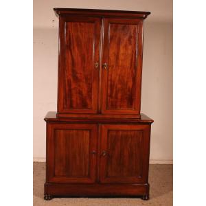 Early 19th Century Solid Mahogany Two-piece Cupboard Buffet With Writing Desk