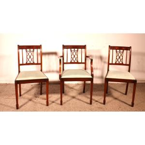 2 Hepplewhite-style Mahogany Chairs And 1 Armchair (desk Set)