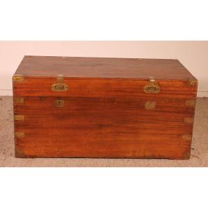 19th Century Camphror Wood Marine Or Campaign Chest With Double Locks