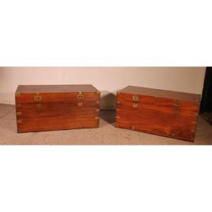 Near Pair Of 19th Century Marine Chests With Double Locks