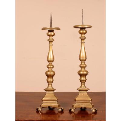 Pair Of Small Italian Candle Sticks End 17 ° Century