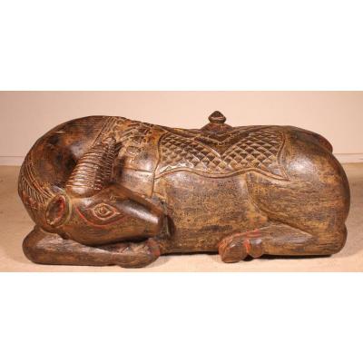 Indian Buffalo In Wood Of The 19th Century
