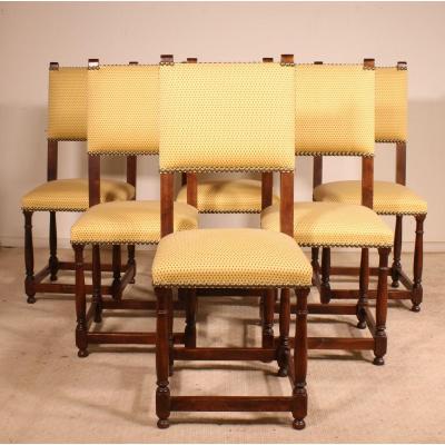 Set Of 6  Louis XIII Style Chairs In Walnut