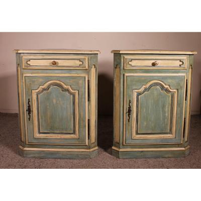 Pair Of Louis XV Polychrome Corner Cupboards In Oak-19th Century