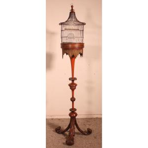 Bird Cage On Stand With Chinese Decor -19 ° Century