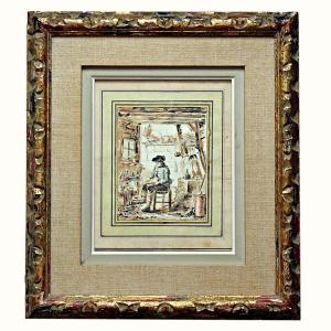 Louis Germain Lavis d'Encre The Earthenware Mender XVIIIth