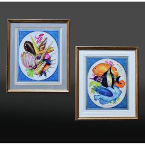 Pair Of Jean-adrien Mercier Fish And Shellfish Lithographs