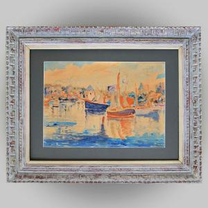 Elisée Maclet Boats In Port Watercolor And Gouache