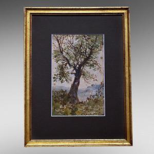 Henri Joseph Harpignies Watercolor Country Landscape