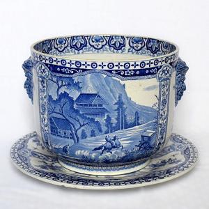 Large Flowerpot And Its Gien Earthenware Frame, Late 19th Century