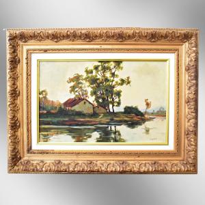 Lake Landscape Barbizon School Signed Leplat