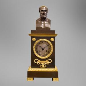 Bronze Clock With The Image Of Hippocrates Movement Signed Pons Restoration Period