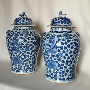 Pair Of Chinese Porcelain Pots, Covered Pots, Covered Vases