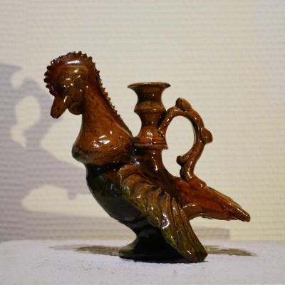 Glazed Clay Bottle With Alcohol XIX Popular Art
