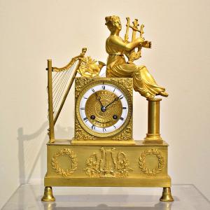 Bronze Clock Signed Leroy Paris “sappho With The Lyre” Charles X Period