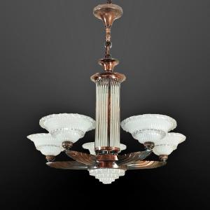 Art Deco Chandelier Henri Petitot Verrerie Ezan Circa 1930