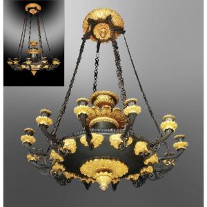 Important Antique-style Bronze Chandelier From The Restoration Period With Twelve Lights