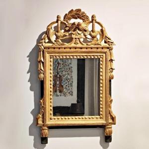 Small Louis XVI Style Giltwood Mirror, Allegory Of Love, Early 20th Century 