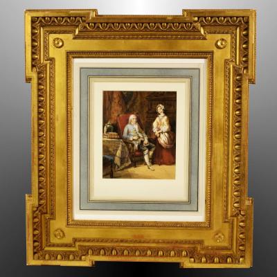 Watercolor By Joseph Paul Martin (1799-?) Interior Scene