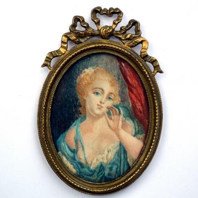 Miniature On Ivory Courtesan In Nude Breast
