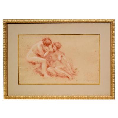 Drawing Nude Sanguine By Lucien Mignon The Two Friends