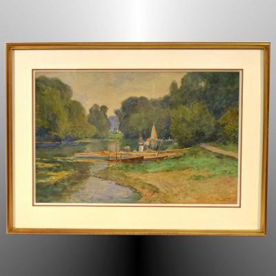 On The Banks Of The Oise, Auvers-sur-oise, By Achille Mohrien (1873-1945)