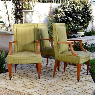 Three Circa 1950 Cherry Armchairs