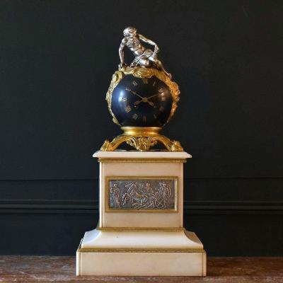 Clock "chronos" Bronze And Marble XIXth