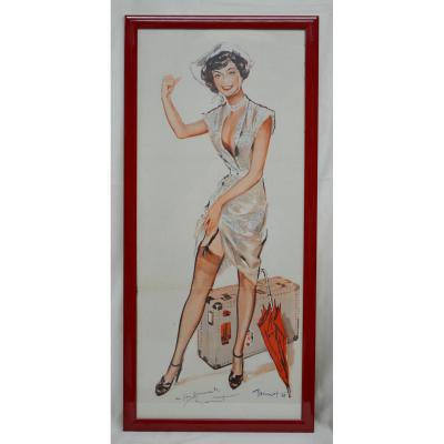 Poster "pin-up" By Pierre Brenot With Dedication