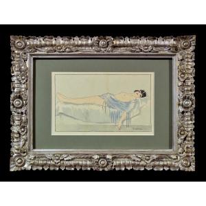 Ink And Watercolor Wash By H. Castaing Art Deco