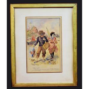 Albert Robida Encre Aquarelle The Painters' Beach