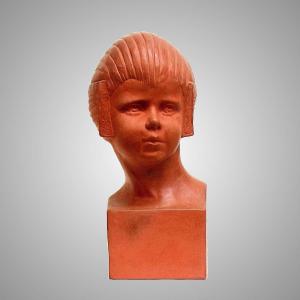 Art Deco Child Bust Signed Baulieu Edition Kaza France