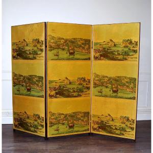 Screen Decorated With Neapolitan Landscapes Ht 136 Cm