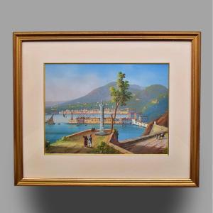 Gouache napolitaine Castellammare di Stabia XIXè 