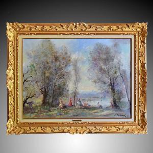 Guy Cambier Scene Of Elegant Men On The Edge Of A Pond