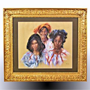 Portraits Of Young Oriental Pastel By Catherine Dammeron