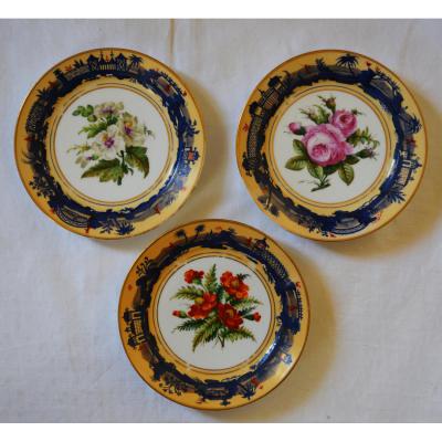 Suite Three Plates Porcelain Paris, Restoration Era