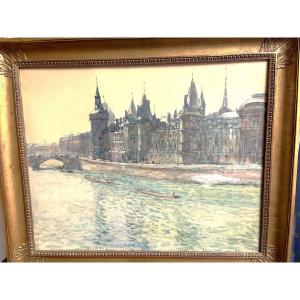 Painting By Fernand Fortune Truffaut "view Of Paris - The Seine"