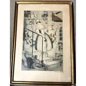 Louis Icart Engraving “woman With Cat”