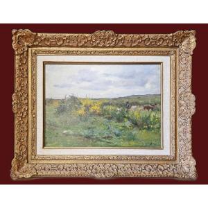 Georges Binet 1865-1940 Shepherdess And Her Flock In A Flowering Landscape