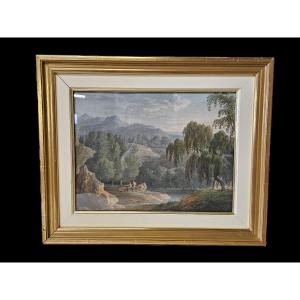 Pair Of Late XVIII Early XIX Watercolors Of Animated Landscapes
